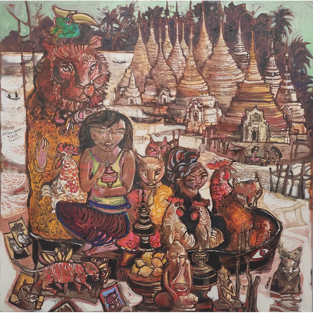 Peinture de Christophe Ronel Ayeyarwaddy Tiger Travel à l'acrylique sur toile