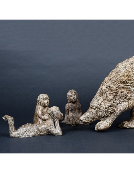 Sculpture de Sophie Verger La problématique du loup en bronze, détail tête