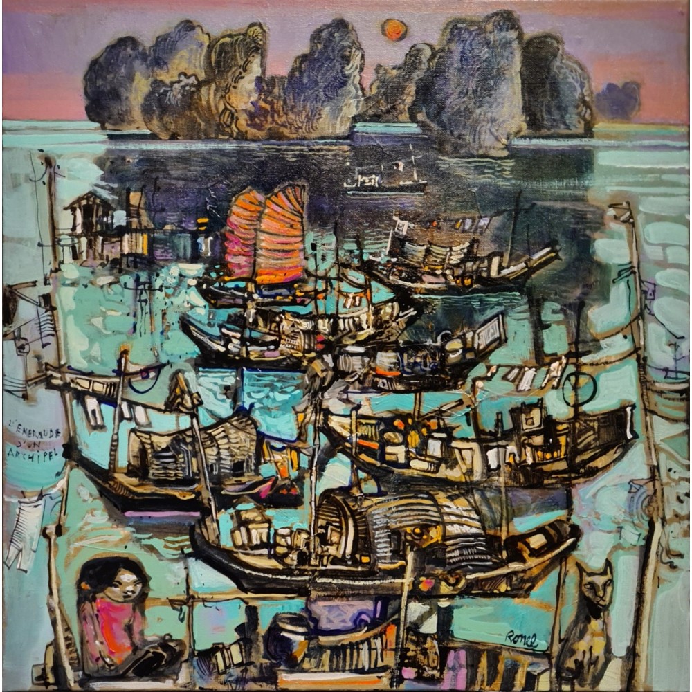 Peinture de Christophe Ronel L'émeraude d'un archipel à l'acrylique sur toile